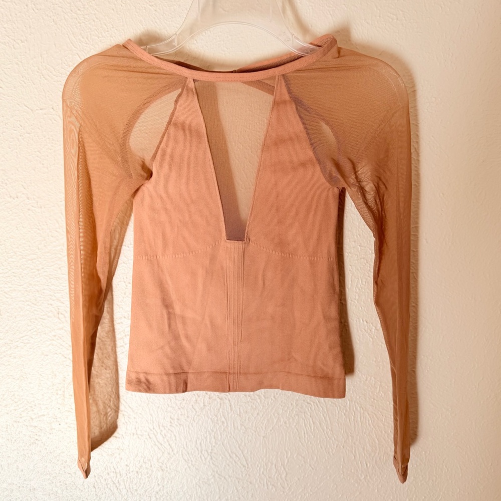 Spiritual Gangster nude color mesh knit top